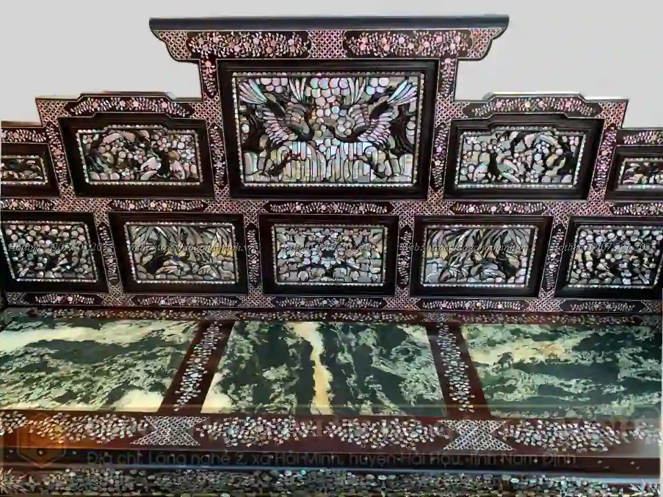 ghế trường kỷ ngũ sơn đại khảm ốc đỏ đẹp