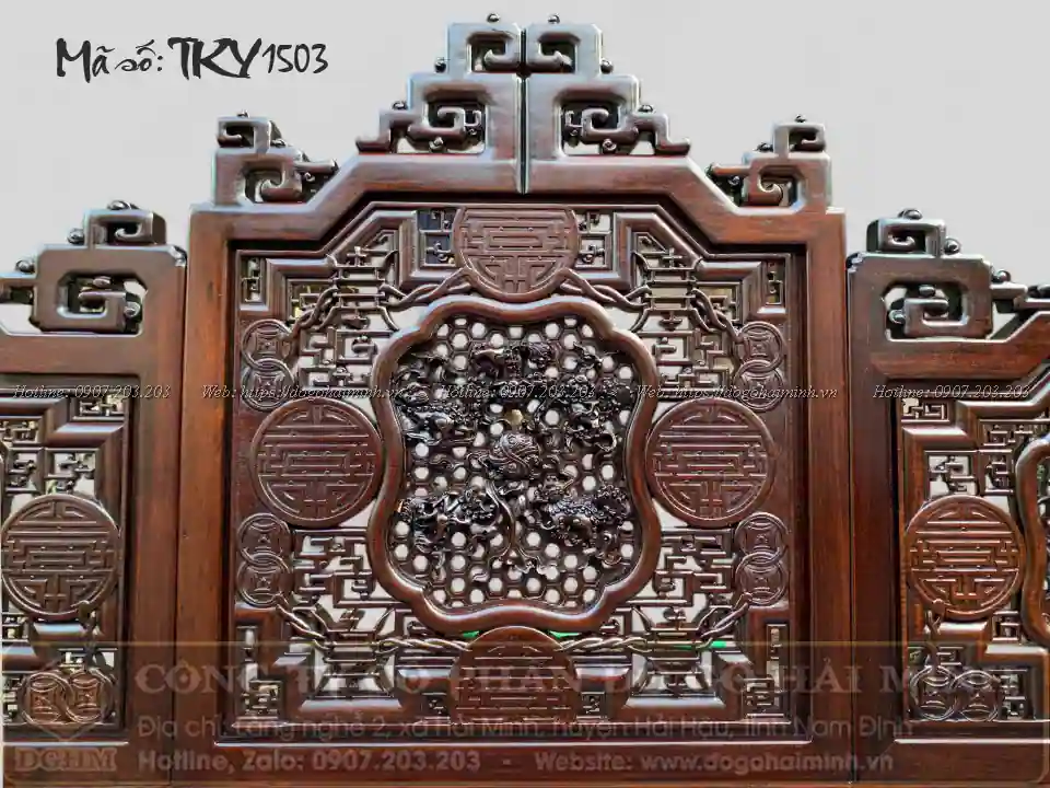 mẫu trường kỷ 6 món đục ngũ lân vờn cầu