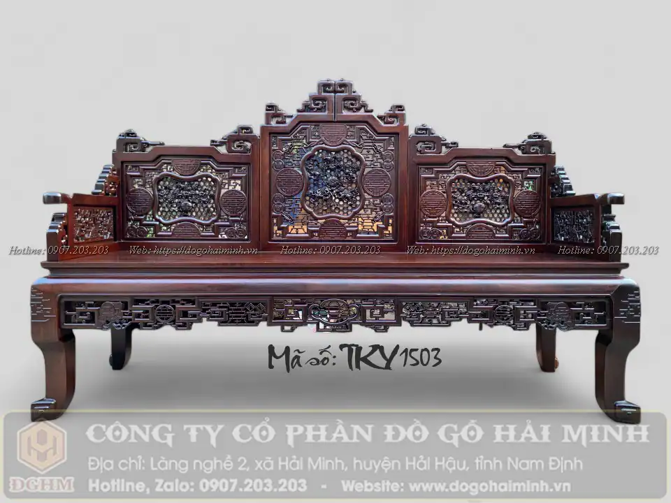 trường kỷ ngũ lân vờn cầu 6 món gỗ gụ