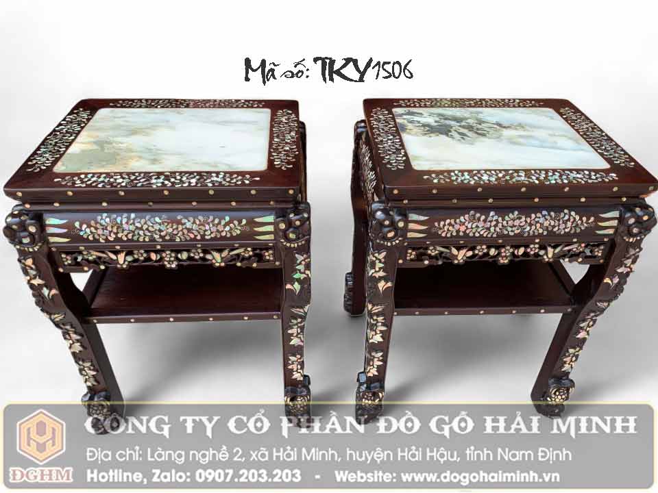 ghế đôn bày đồ khảm ốc trong bộ trường kỷ tam sơn khảm ốc lối tàu