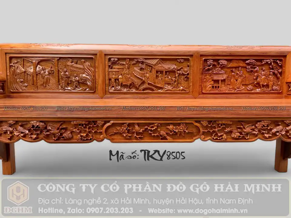 ghế trường kỷ đục tích tam quốc diễn nghĩa gỗ hương đá