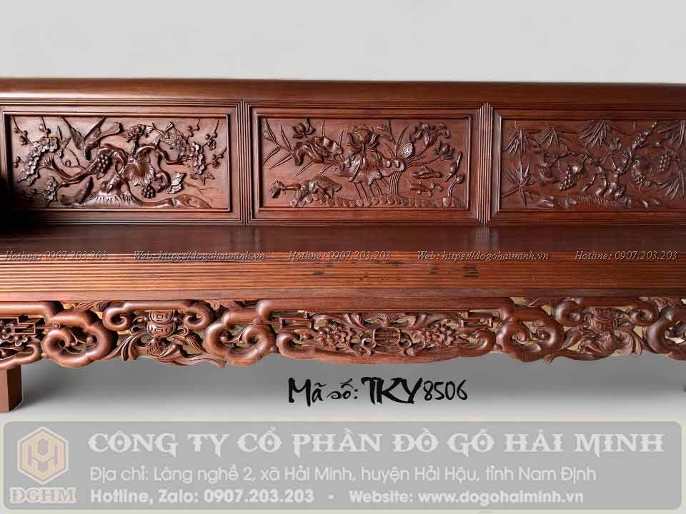 ghế trường kỷ đục tứ quý tràn gỗ gụ