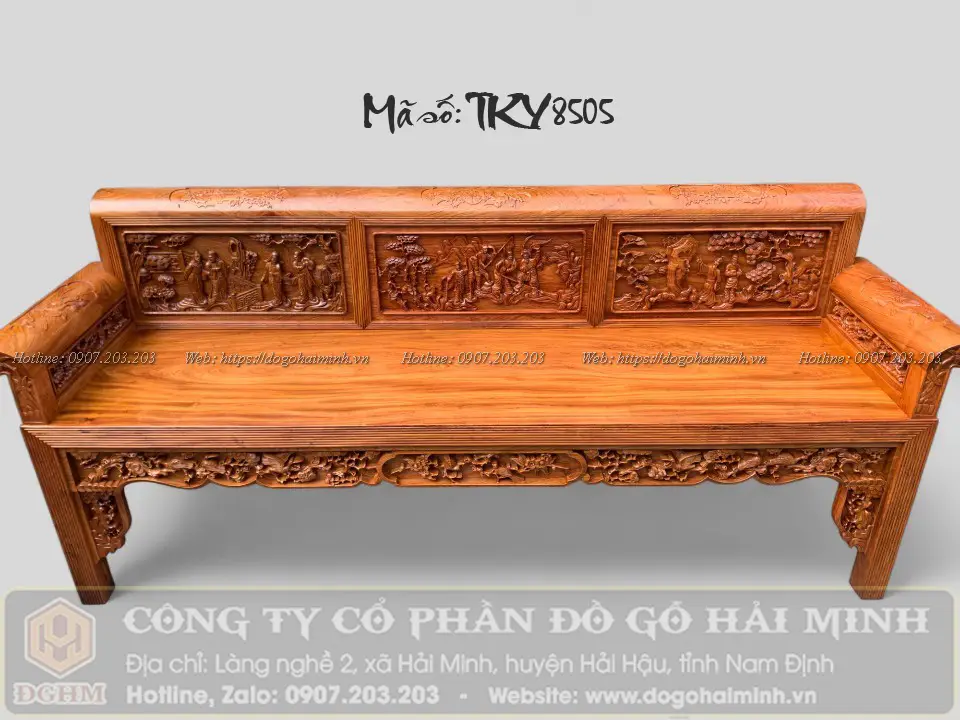 trường kỷ đục tích tam quốc gỗ hương đá