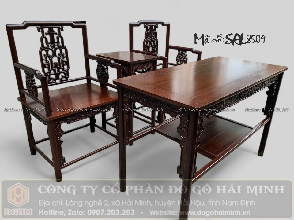 bàn ghế vách tàu đục triện