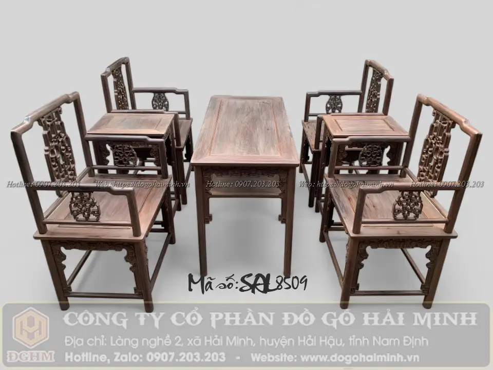 bộ ghế vách tàu đục triện gỗ gụ