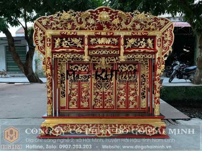 khám thờ gia tiên 3 cửa thếp vàng