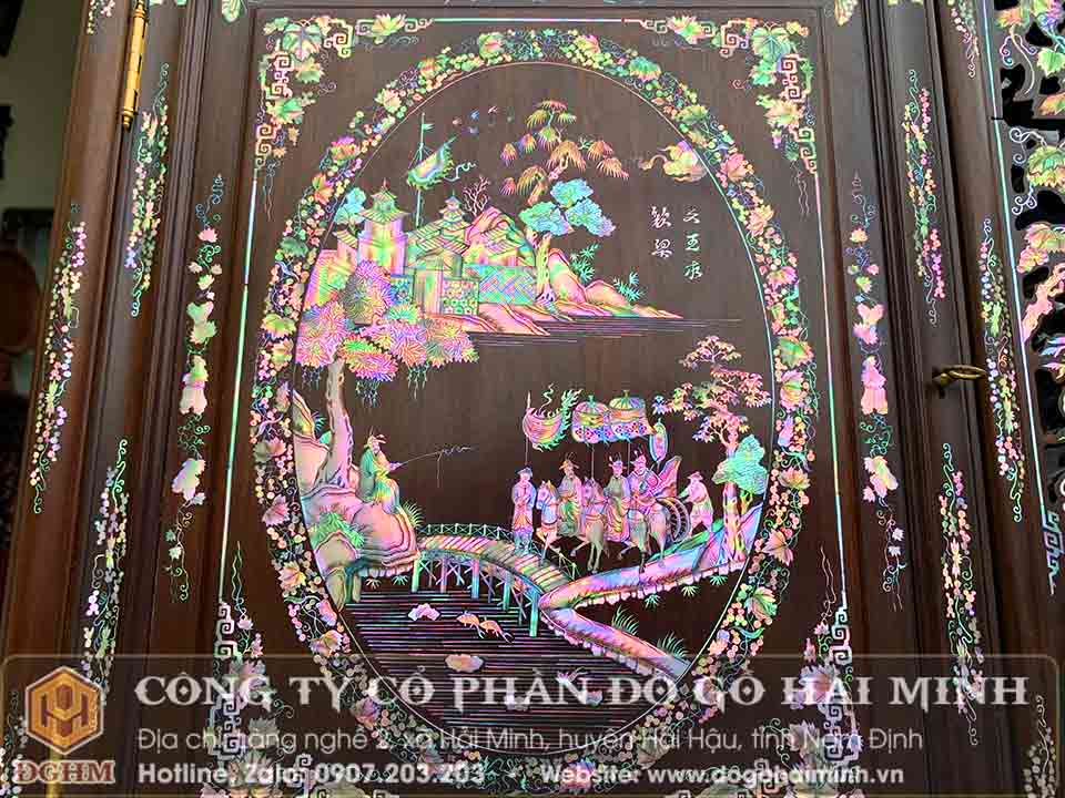 cánh tủ khảm ốc tích lã vọng câu cá