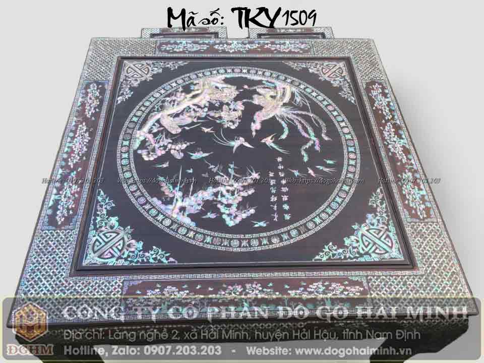 bàn huế trường kỷ ngũ lân vờn cầu khảm ốc đỏ đẹp