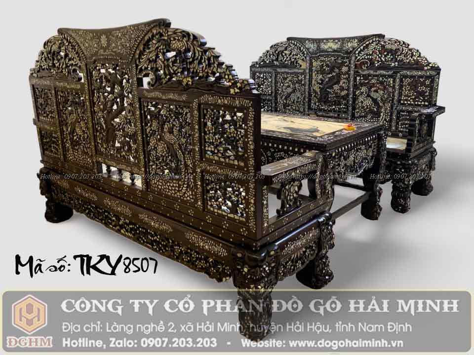 bộ trường kỷ khảm ốc mẫu đục phượng hoàng