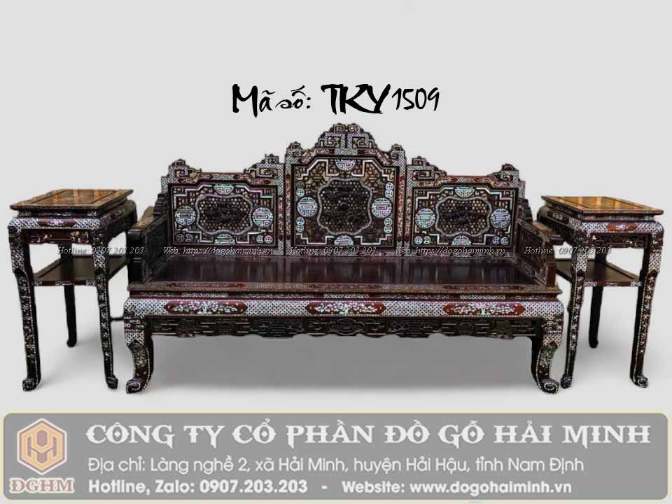 ghế dài trường kỷ huế ngũ lân vờn cầu khảm ốc