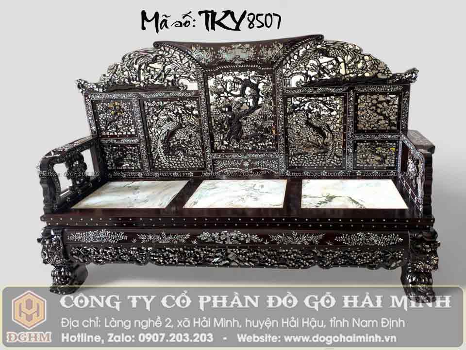 ghế trường kỷ ngũ sơn khảm ốc mẫu đục phương hoàng