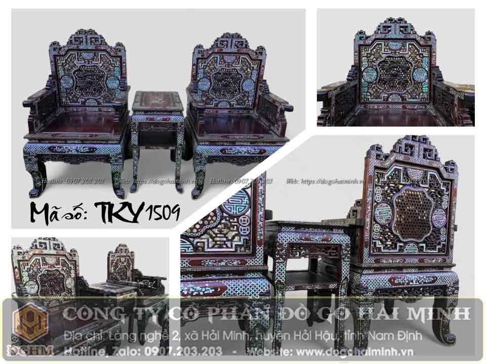 mẫu trường kỷ lối huế đục ngũ lân vờn cầu khảm ốc đẹp