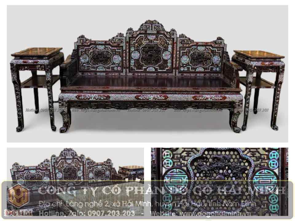 trường kỷ khảm ốc lối huế đục ngũ lân vờn cầu