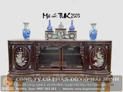 tủ chè cánh cong khảm tích sen vịt
