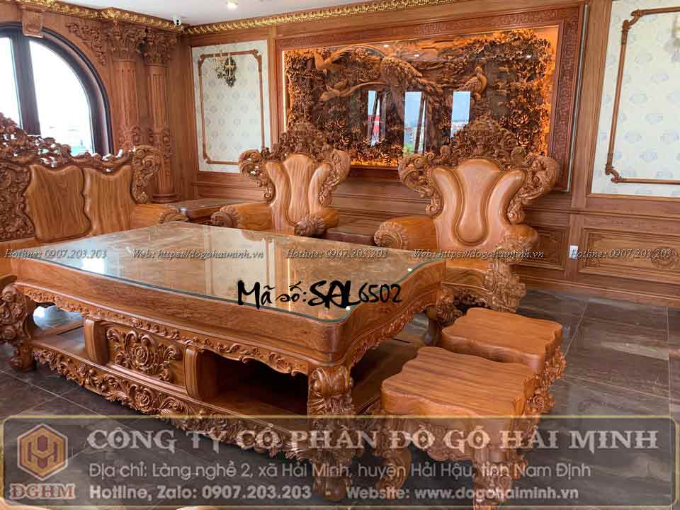 bộ ghế hoàng gia nguyên khối 12 món gỗ gõ đỏ