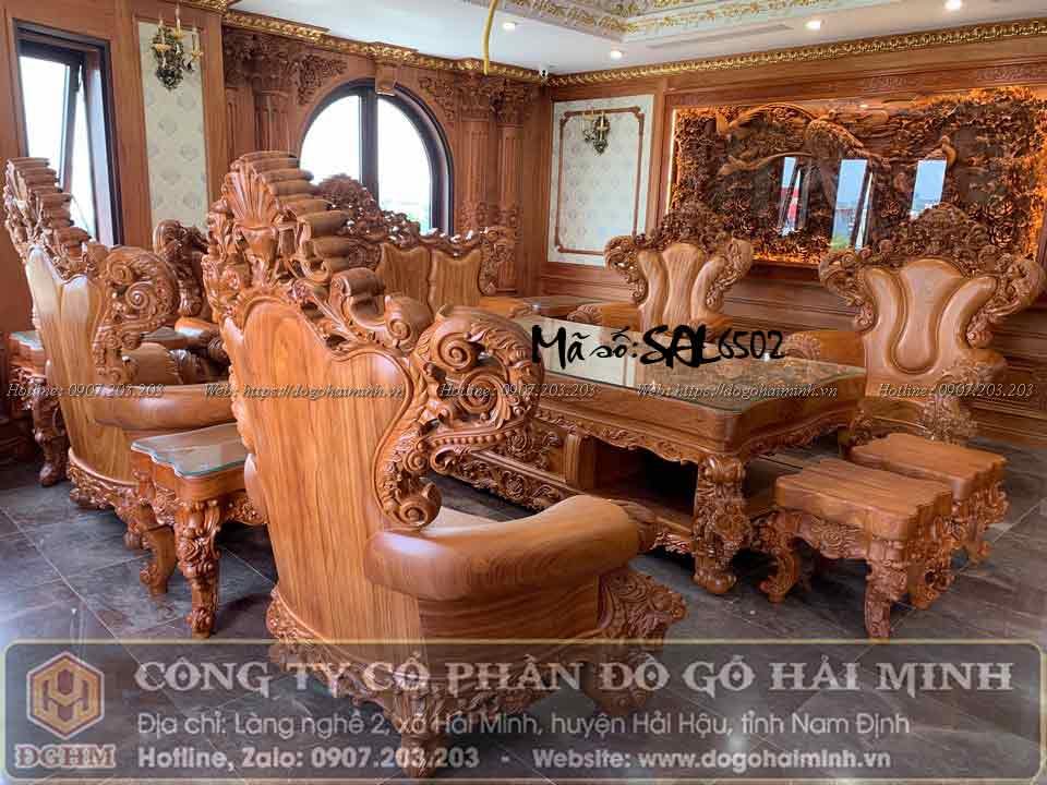 bộ bàn ghế louis hoàng gia nguyên khối 12 món gỗ gõ đỏ