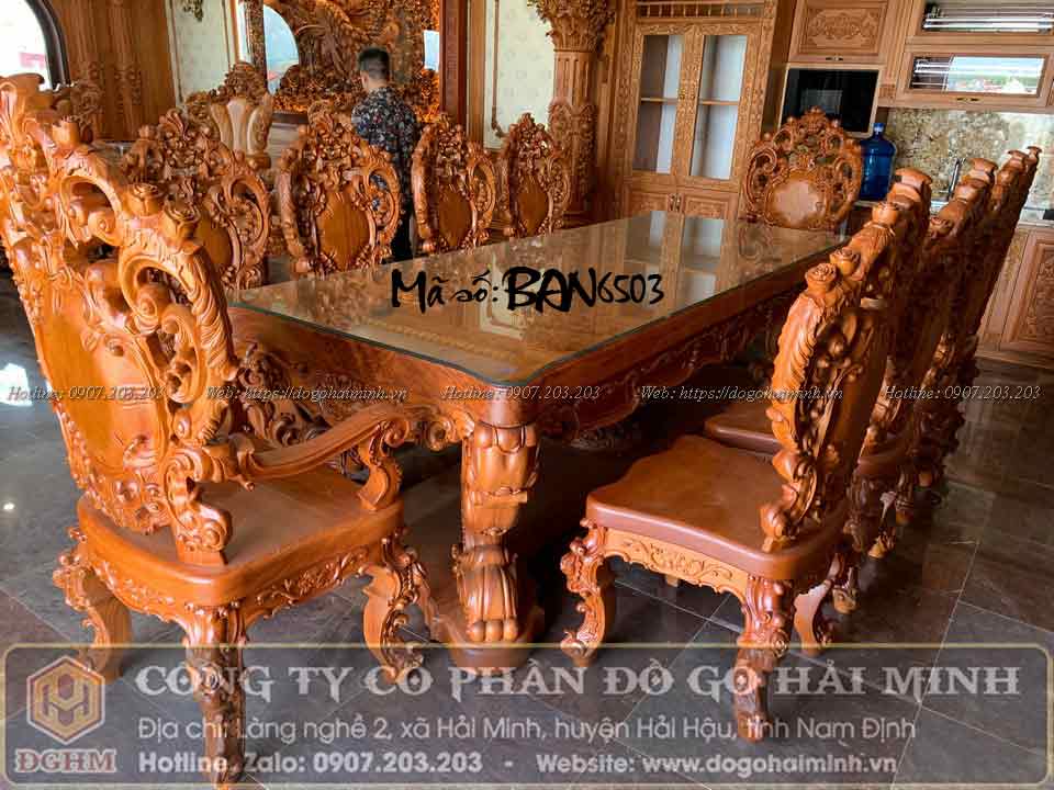 bàn ghế ăn tân cổ điẻn sang trọng gỗ nguyên khối
