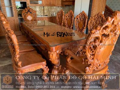 bộ ghế ăn tân cổ điển sang trọng gỗ nguyên khối