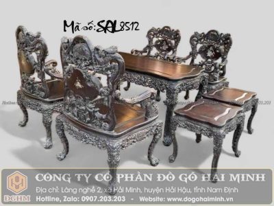 bộ ghế khánh rồng 7 món gỗ gụ