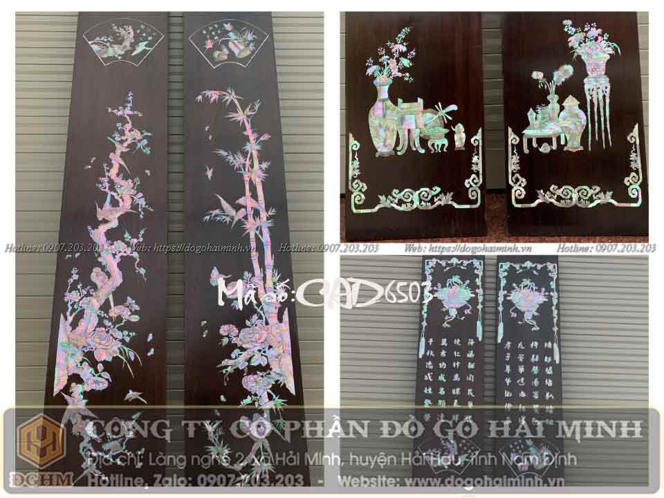 câu đối khảm ốc đỏ cảnh trúc mai