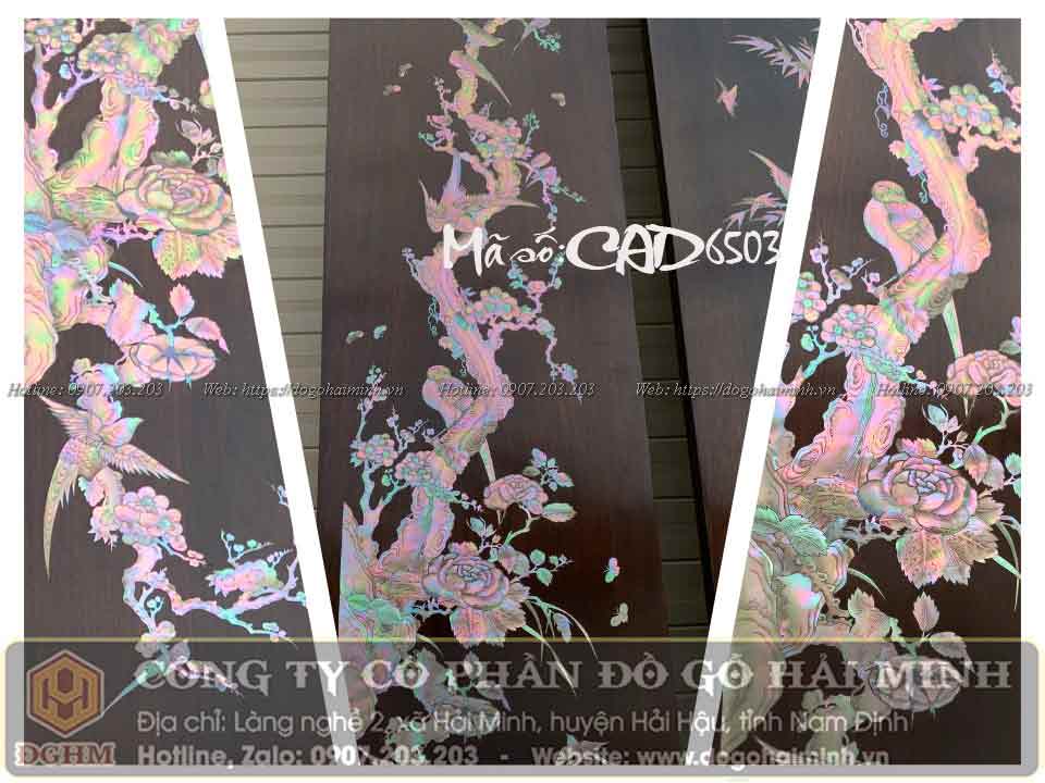 câu đối khảm cây mai ốc đỏ