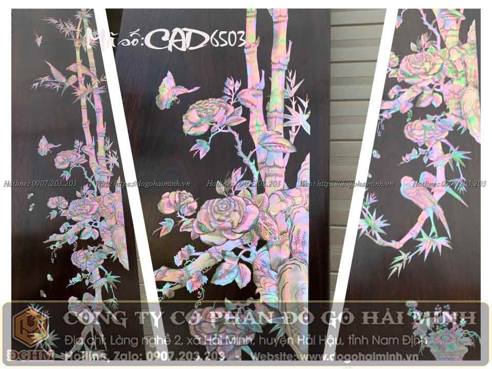 câu đối khảm cây trúc ốc đỏ