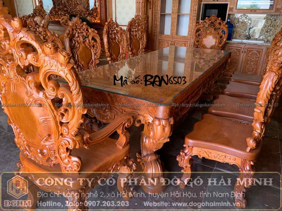mẫu bàn ghế ăn tân cổ điển sang trọng gỗ nguyên khối