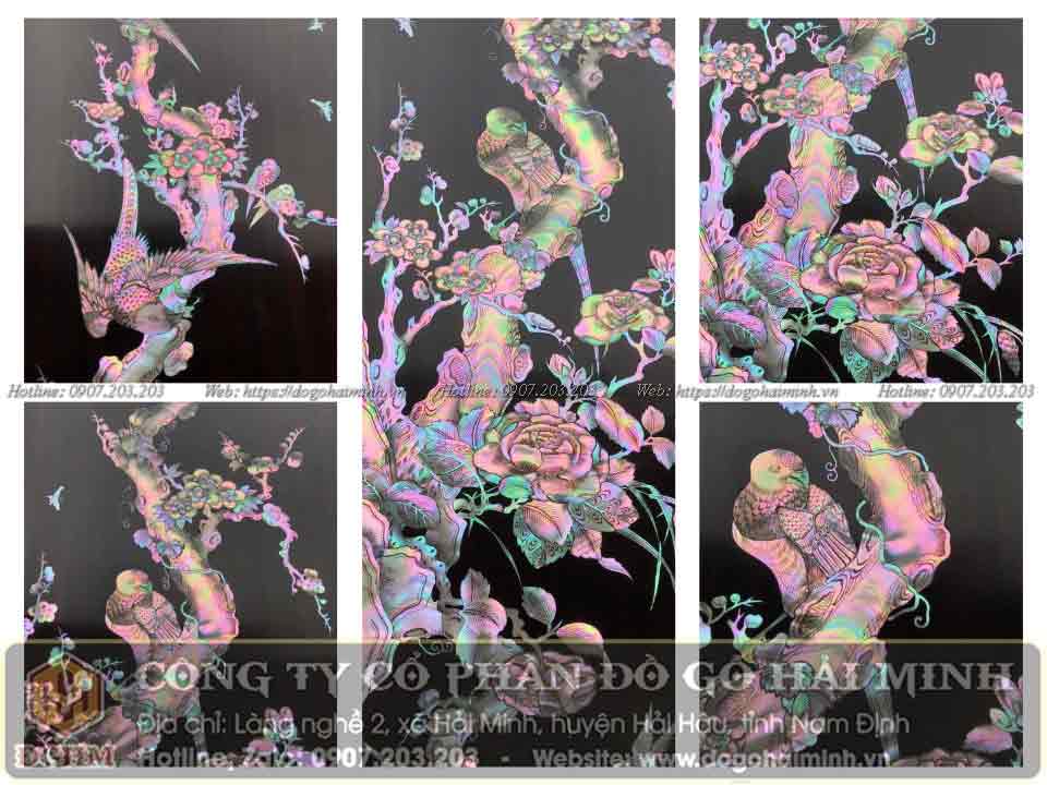 câu đối khảm ốc cảnh mai ốc đỏ đẹp