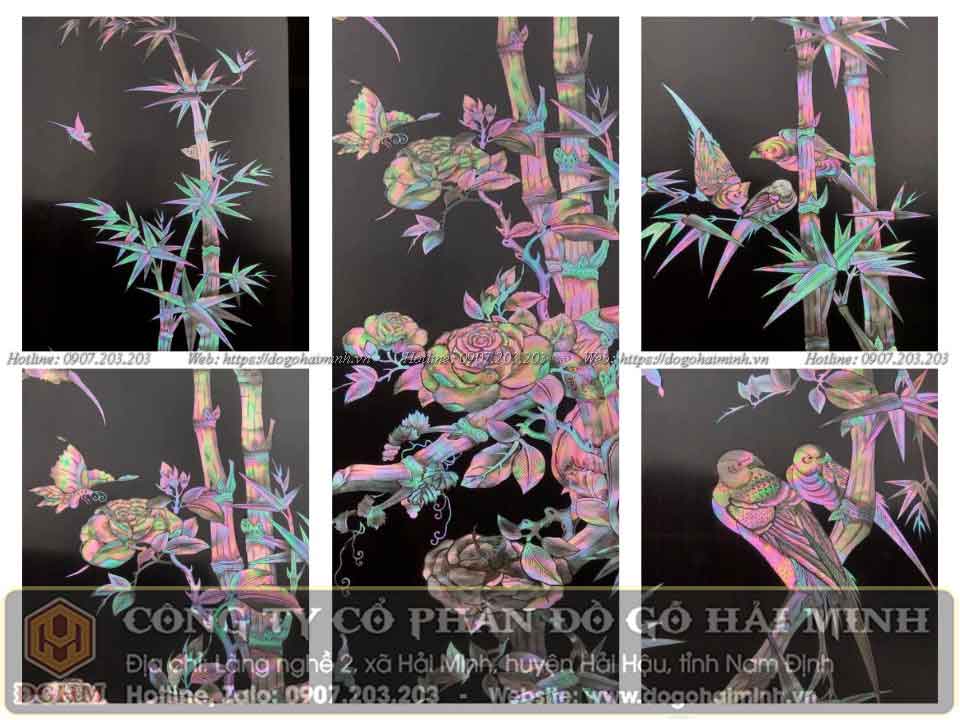 câu đối khảm ốc cảnh trúc quân tử ốc đỏ đẹp