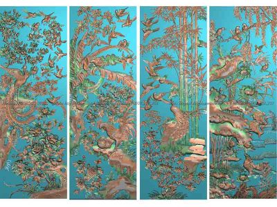 mẫu jdpain tranh tứ quý phù dung cúc trúc sen cho nhà gỗ