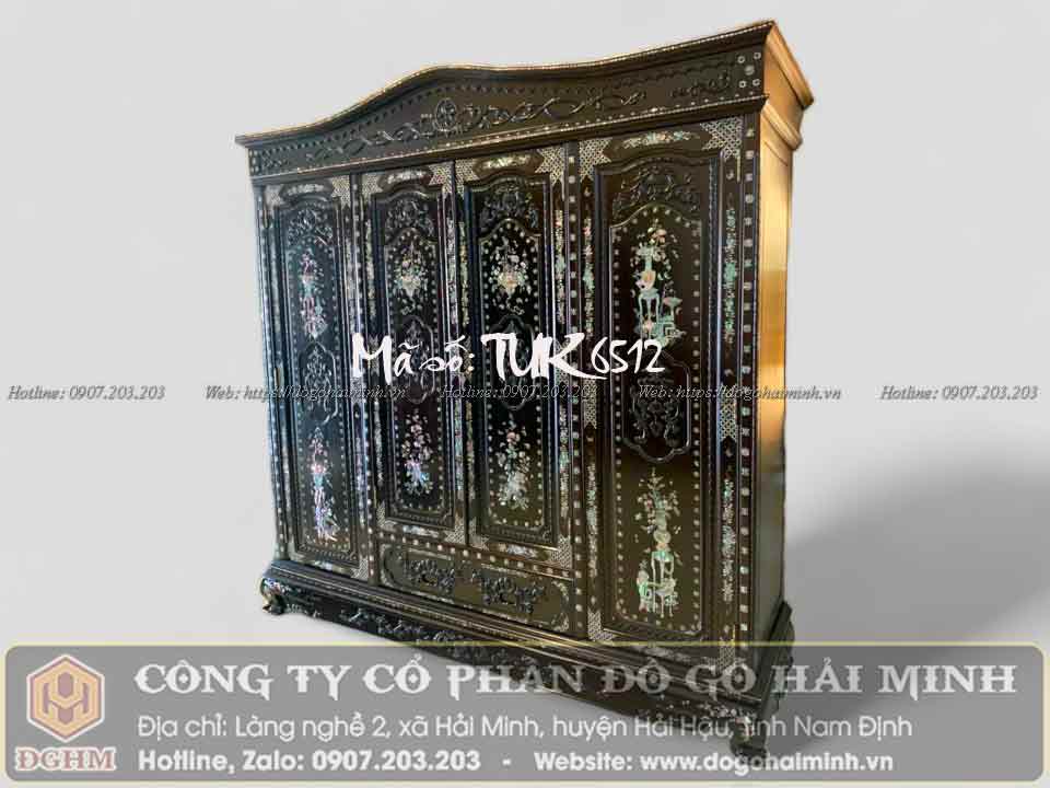 tủ áo 3 buồng 4 cánh khảm ốc gỗ gụ