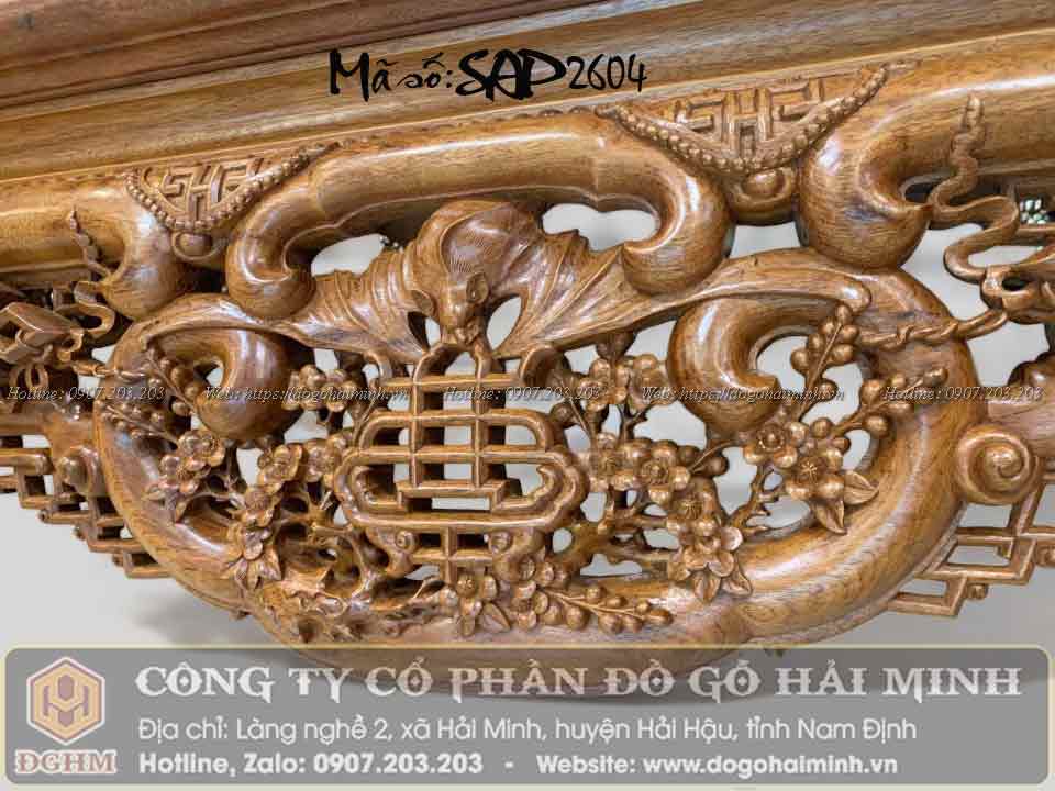 sập đục ngũ phúc mai cài chữ thọ