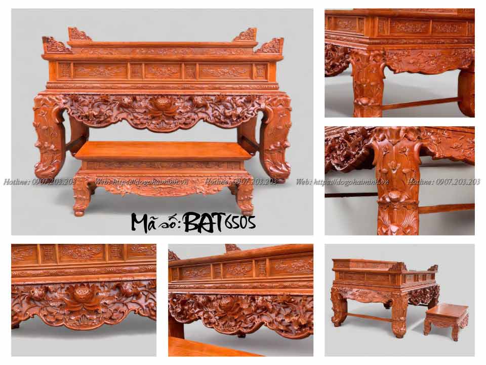 sập thờ 2 cấp đục sen gỗ hương đá