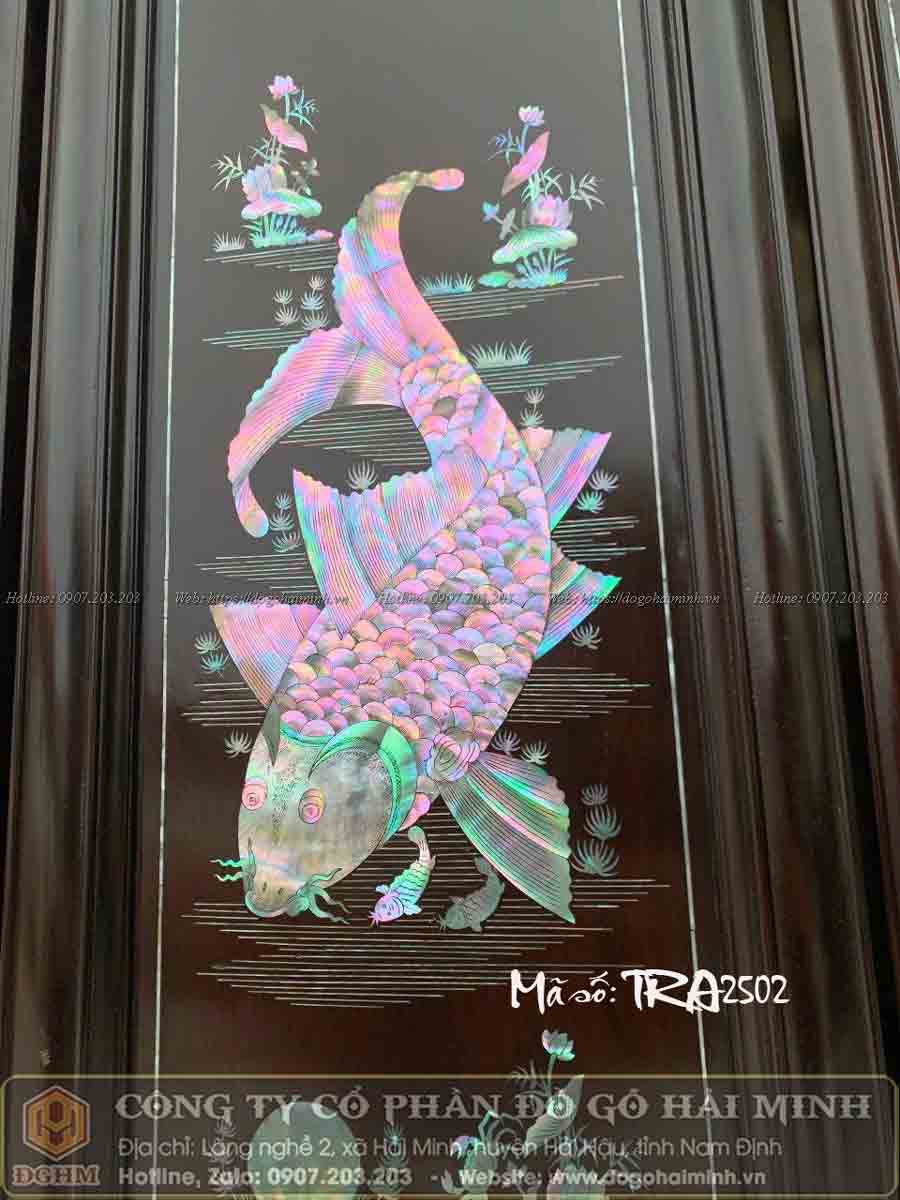 tranh khảm ốc lý ngư vọng nguyệt ốc đỏ đẹp