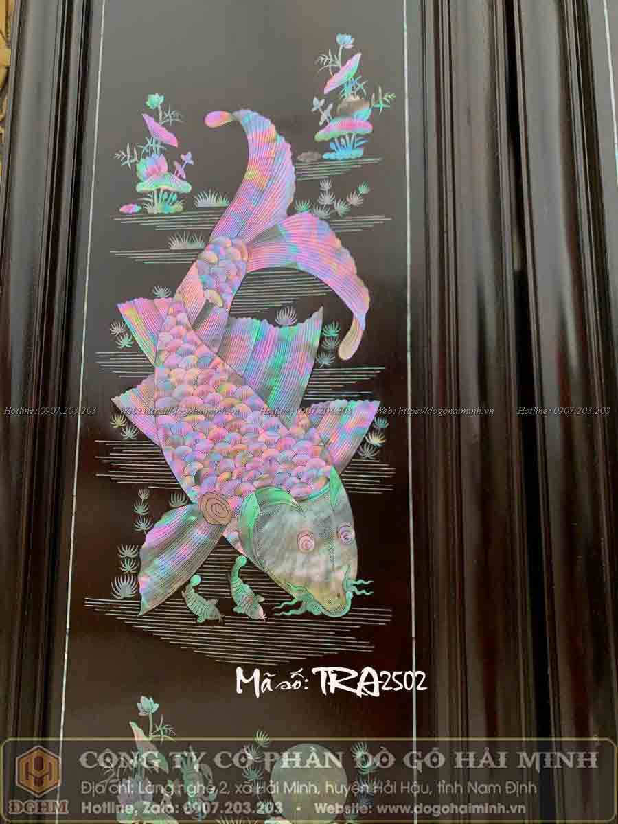 tranh lý ngư vọng nguyệt khảm ốc đỏ