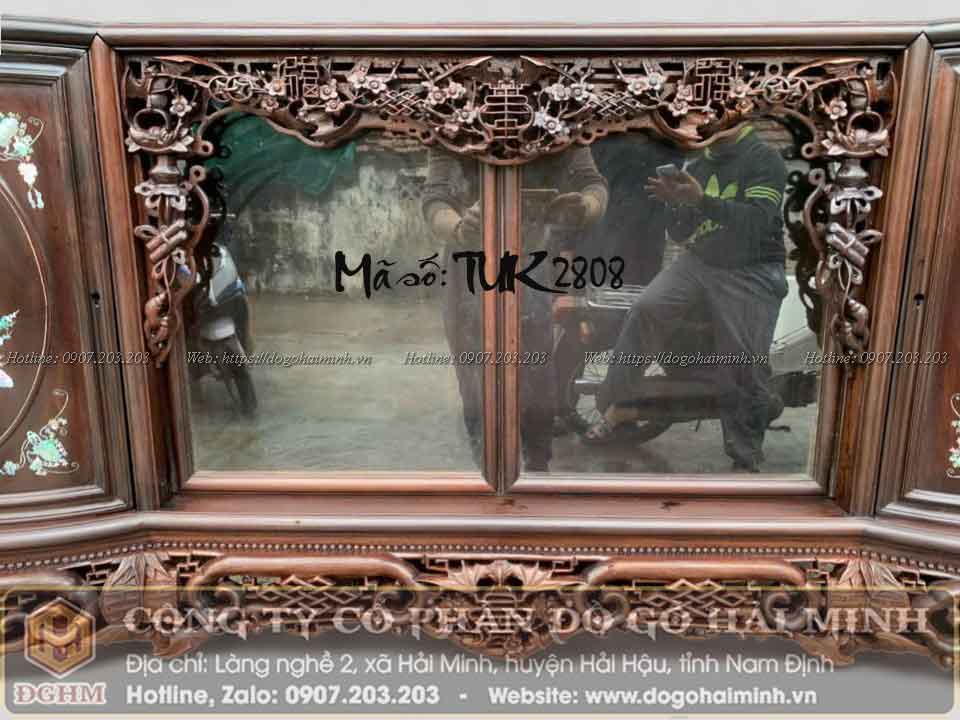 tủ chè cánh cong khảm đông bích bề lèo đục ngũ phúc