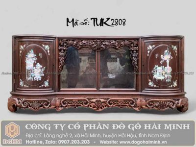 tủ chè cánh cong khảm đông bích gỗ gụ