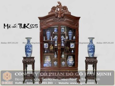 tủ trưng bày đồ gốm sứ mẫu đục hoa hồng