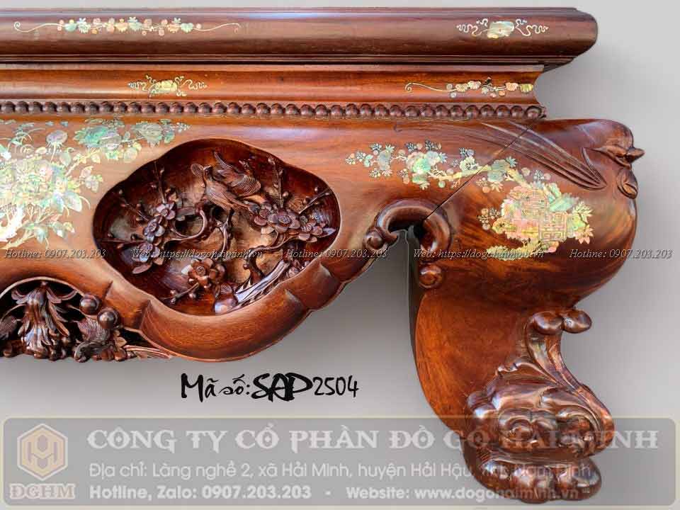 sập chân quỳ đục 3 bông khảm ốc gỗ gụ