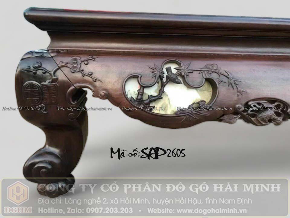 sập gỗ gụ 3 bông đục chim hoa