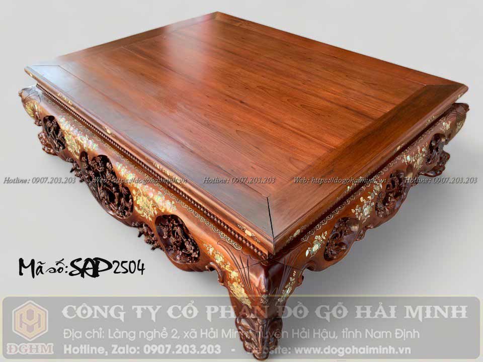 sập gụ đục 3 bông khảm ốc