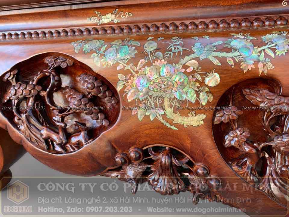 sập khảm ốc đục 3 bông gỗ gụ