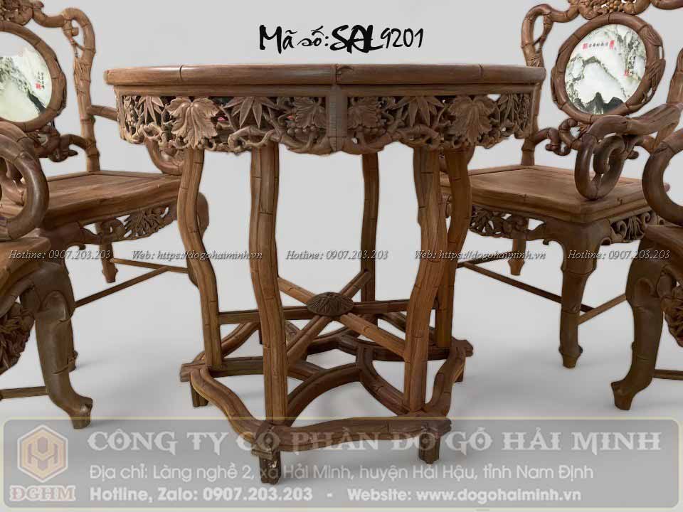 bàn ghế trúc đơn 7 món gỗ gụ