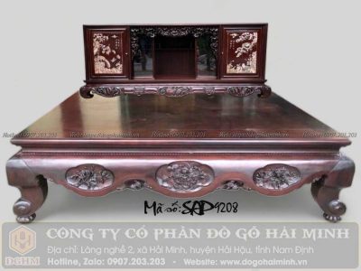 sập 3 bông đục tứ quý gỗ gụ