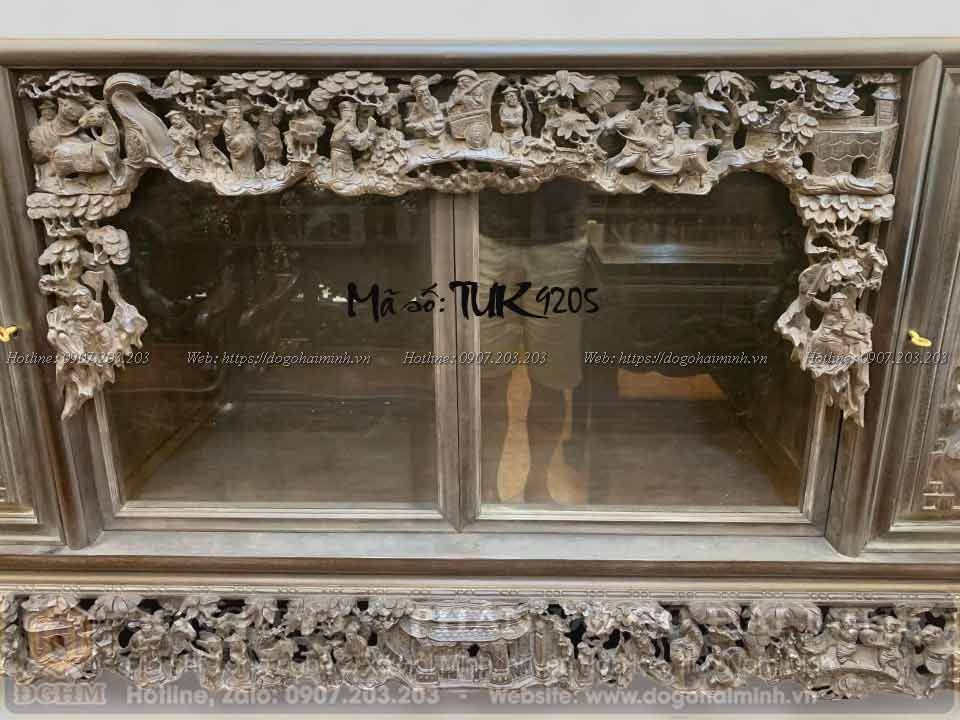 tủ chè đục tích văn vương cầu hiền gỗ gụ