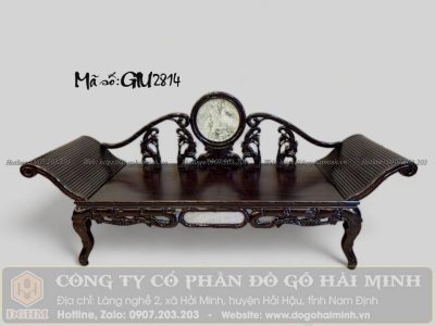 Giường lười đục trúc gỗ gụ