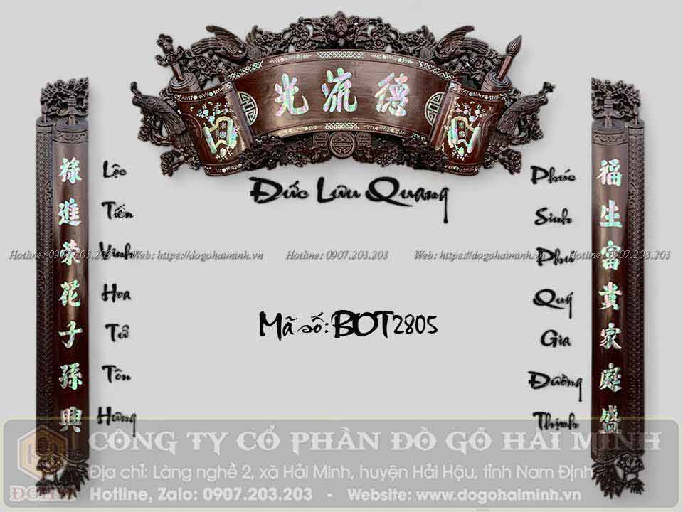 cuốn thư câu đối 1m53 gỗ gụ khảm ốc