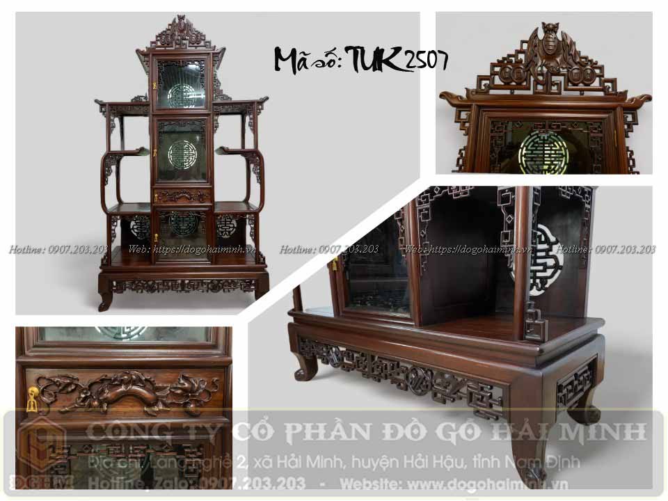 mẫu tủ bày đồ ngũ phúc kim tiền gỗ gụ