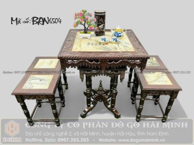 bàn 4 đôn ghế vuông gỗ gụ
