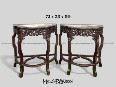 Bàn bán nguyệt đục bầu bày đồ gỗ gụ